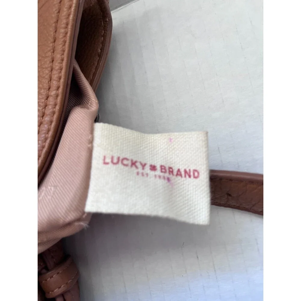 Lucky Brand Saddle Brown Leather Drawstring Bucket Bag Handbag